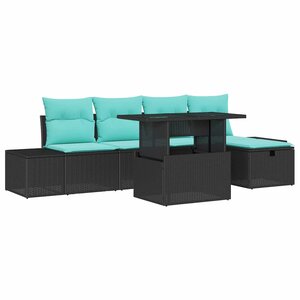 vidaXL Ensemble de canapé de jardin avec coussin 6 Pièces Noir Poly rotin