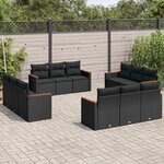 vidaXL Salon de jardin 12 Pièces avec coussins noir résine tressée