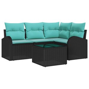 vidaXL Ensemble de canapé de jardin 5 Pièces Noir et turquoise polyrotin
