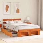 vidaXL Cadre de lit avec tête de lit Brun cire 135 x 190 cm Pin massif