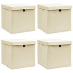 vidaXL Boîtes de rangement à couvercles 4 Pièces Crème 32x32x32 cm Tissu