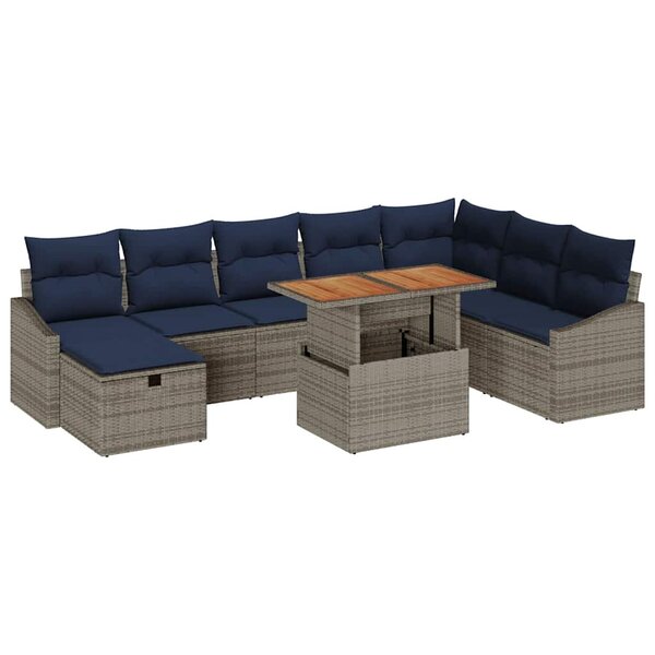 vidaXL Ensemble de canapé de jardin 9 Pièces Gris polyrotin