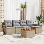 Ensemble de 6 Pièces de Canapés de Jardin avec Coussins Beige Poly Rattan Acacia