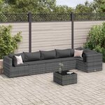 vidaXL Salon de jardin 7 Pièces avec coussins Gris Résine tressée