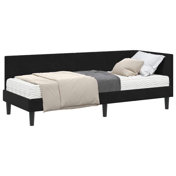 vidaXL Cadre de lit d'angle avec matelas 2 pc Noir 80 x 200 cm Velours