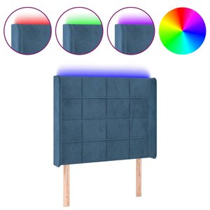 vidaXL Tête de lit à LED Bleu foncé 103x16x118/128 cm Velours