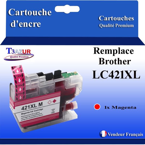 T3AZUR- Cartouche compatible avec Brother LC421 XL pour Brother MFC-J1010DW Magenta