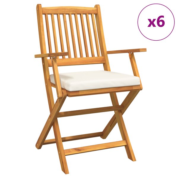 Chaises de jardin pliantes vidaXL avec coussin blanc 6Pièces en bois d'acacia massif