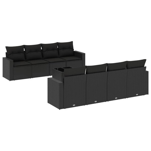 vidaXL Salon de jardin 9 Pièces avec coussins noir résine tressée