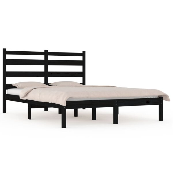 vidaXL Cadre de lit Noir Bois de pin massif 140x190 cm