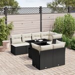 vidaXL Salon de jardin 8 Pièces avec coussins noir résine tressée