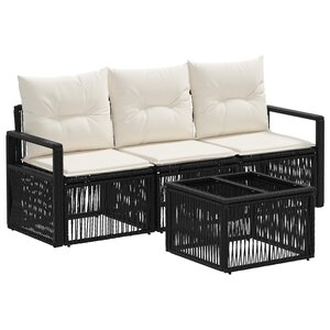 vidaXL Ensemble de canapé de jardin 4 Pièces Noir polyrotin