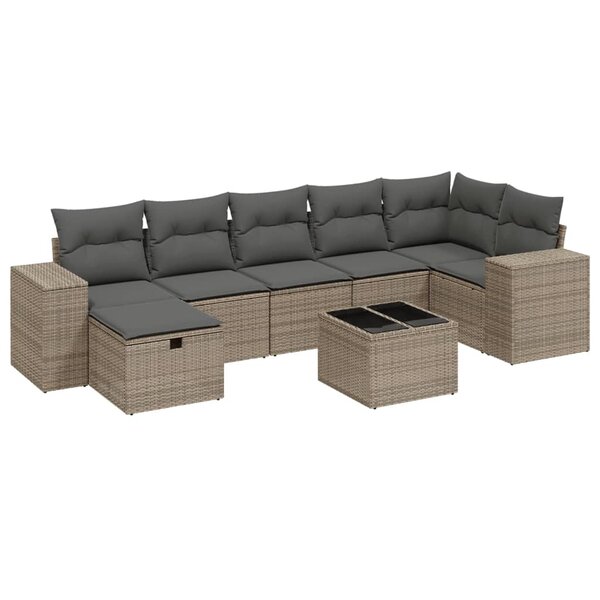vidaXL Salon de jardin 8 Pièces avec coussins gris résine tressée