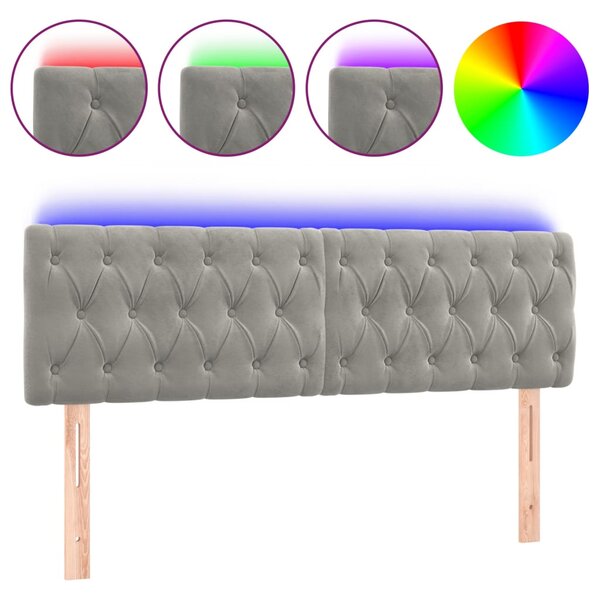 vidaXL Tête de lit à LED Gris clair 160x7x78/88 cm Velours