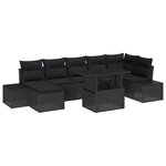 vidaXL Ensemble de canapé de jardin avec coussin 8 Pièces Noir