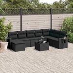 vidaXL Salon de jardin 9 Pièces avec coussins noir résine tressée