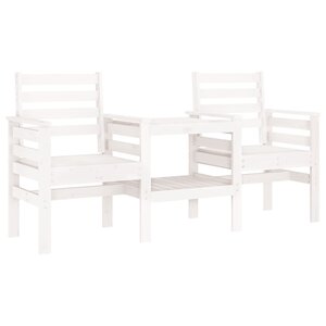 vidaXL Banc de jardin avec table 2 places blanc bois massif de pin
