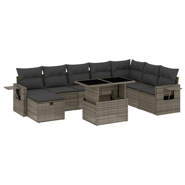 vidaXL Salon de jardin 9 Pièces avec coussins gris résine tressée
