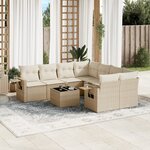 vidaXL Salon de jardin avec coussins 9 Pièces beige résine tressée
