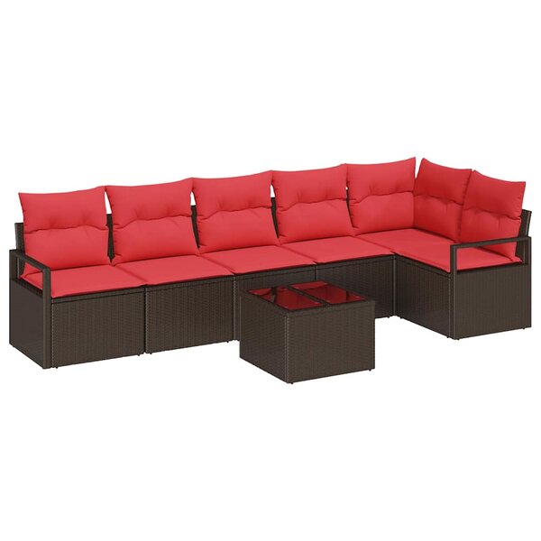 vidaXL Ensemble de canapé de jardin avec coussin 7 Pièces Marron et rouge
