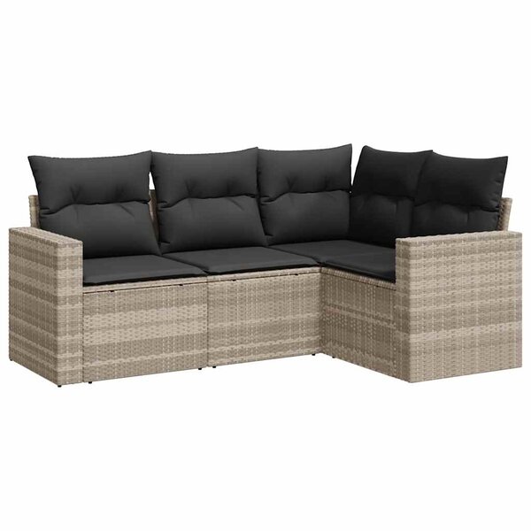 vidaXL Salon de jardin 4 Pièces avec coussins gris clair résine tressée