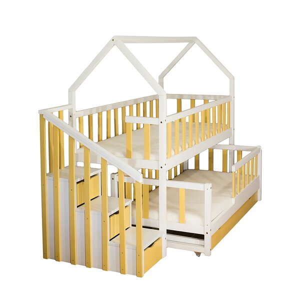Lit cabane mi-haut pin jaune