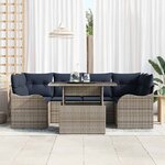 vidaXL Ensemble de canapé de jardin 7 Pièces Gris et marine polyrotin