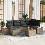 vidaXL Ensemble de canapé de jardin 7 pièces avec coussins gris poly rotin acacia