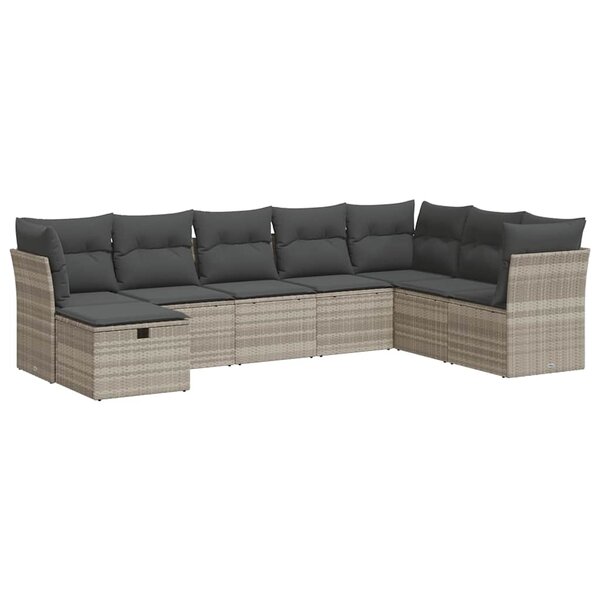 vidaXL Salon de jardin 8 Pièces avec coussins gris clair résine tressée