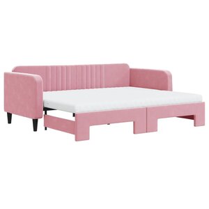 vidaXL Lit de jour avec gigogne et matelas rose 90x200 cm velours