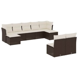 vidaXL Salon de jardin avec coussins 9 Pièces marron résine tressée