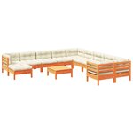 vidaXL Salon de jardin 12Pièces avec coussins cire marron bois pin massif