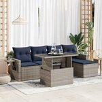 vidaXL Salon de jardin 6 Pièces avec coussins gris résine tressée acacia