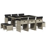 vidaXL Ensemble à manger de jardin 11Pièces avec coussins gris poly rotin