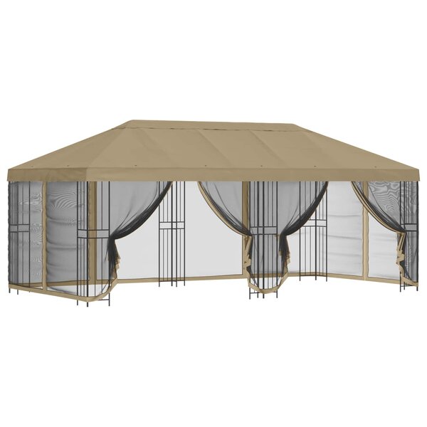 vidaXL Gazebo avec murs latéraux 6 x 3 m Beige Polyester et Acier