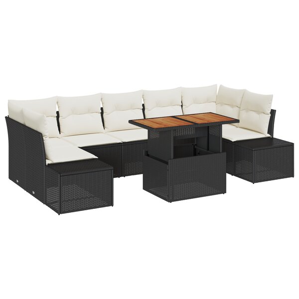 vidaXL Ensemble de salle à manger de jardin de 8 pièces avec coussins en poly rotin noir et acacia