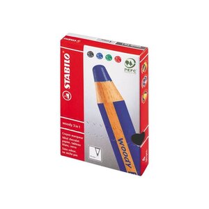 4 crayons multitalents Woody 3in1 noir, bleu,rouge et vert STABILO