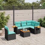 vidaXL Salon de jardin 6 Pièces avec coussins noir résine tressée