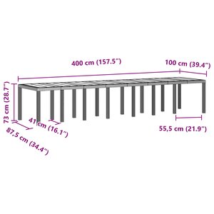 vidaXL Table de Jardin Marron 400 x 100 x 73 cm polyrotin