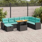 vidaXL Salon de jardin avec coussins 9 Pièces noir résine tressée acacia