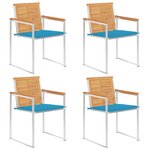 vidaXL Chaises de jardin lot de 4 avec coussins Bois de teck massif