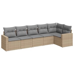 vidaXL Salon de jardin avec coussins 6 Pièces beige résine tressée