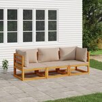 vidaXL Salon de jardin 3 Pièces avec coussins taupe bois massif