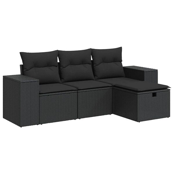 vidaXL Salon de jardin 4 Pièces avec coussins noir résine tressée