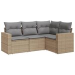 vidaXL Salon de jardin avec coussins 4 Pièces beige résine tressée