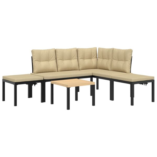 vidaXL Salon de jardin avec coussins 5 Pièces noir acier enduit de poudre