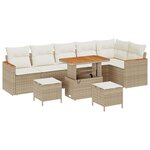 Ensemble de 9 pièces de canapé de jardin avec coussins beige en poly rotin acacia