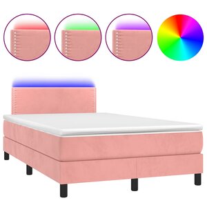 vidaXL Sommier à lattes de lit et matelas LED rose 120x190 cm velours