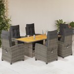 vidaXL Ensemble à manger de jardin et coussins 7 Pièces gris rotin