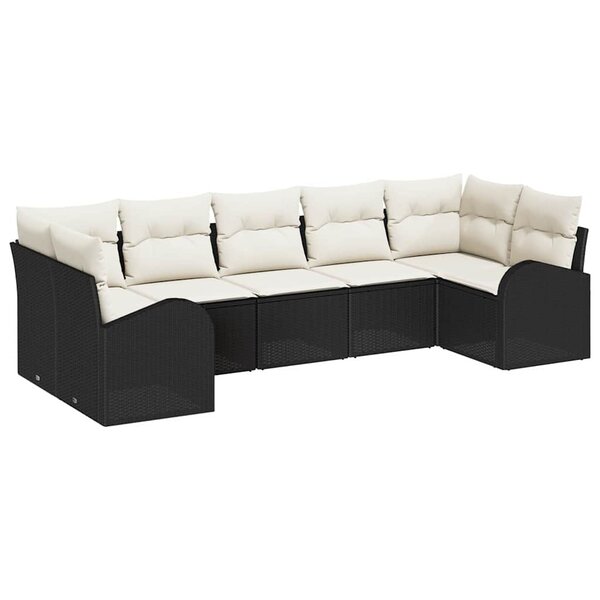 vidaXL Ensemble de canapé de jardin 7 Pièces Noir Poly rotin